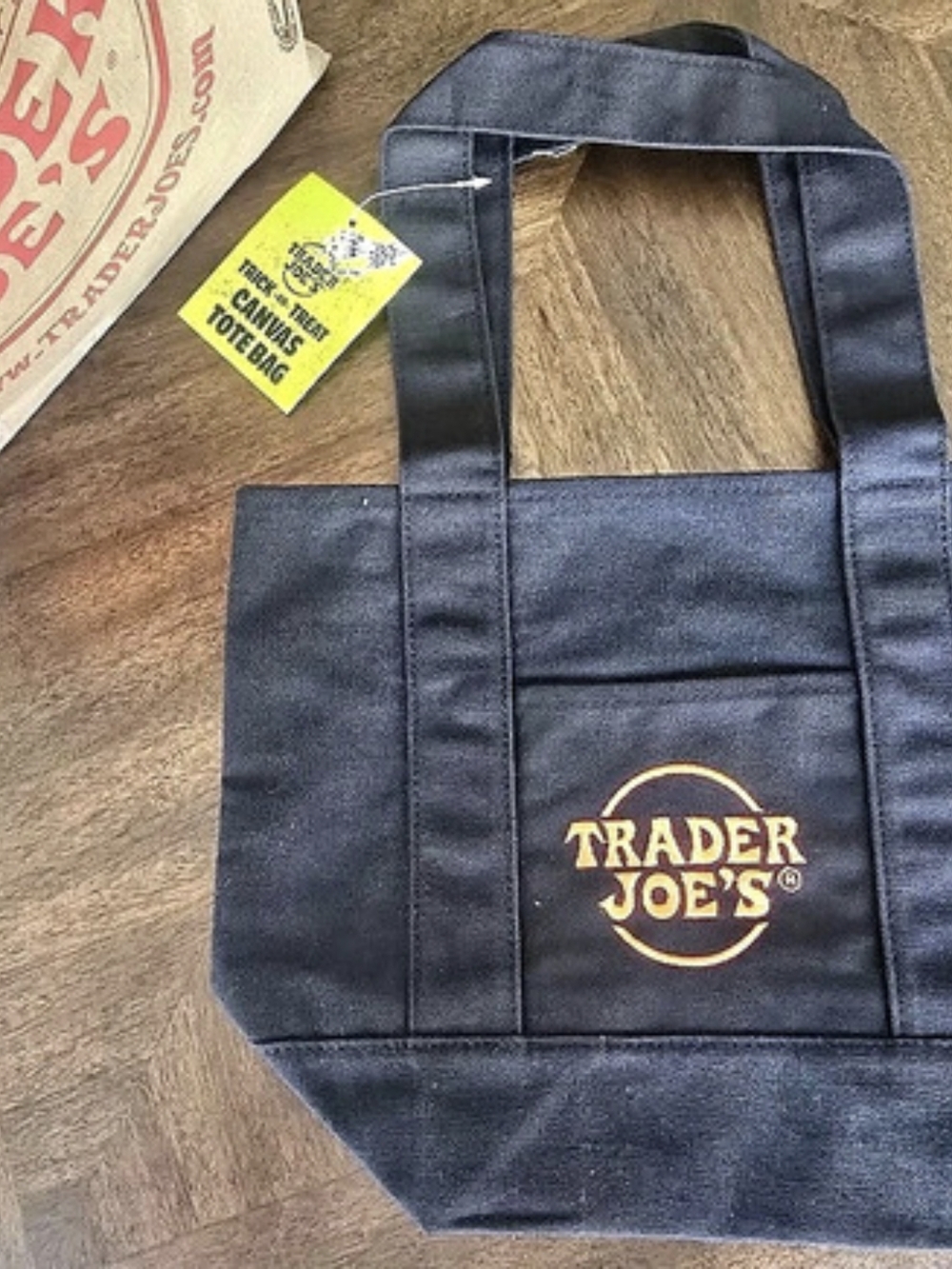 Trader Joe's Trick-or-Treat Mini Canvas Tote Bag Black & Orange